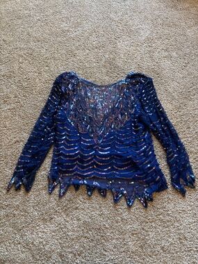 Vintage 1970’s Navy Sequin Wave Long-Sleeve Top